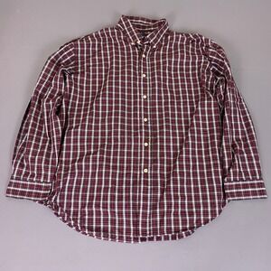 Basic Editions Button Down Shirt Mens XL Red White Navy Plaid Long Sleeve Cotton